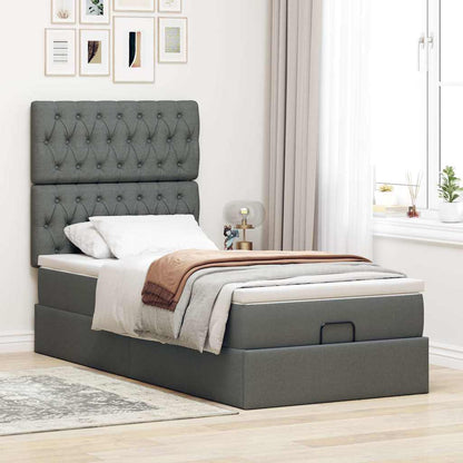 Ottoman-Bett mit Matratze Dunkelgrau 100x200 cm Stoff