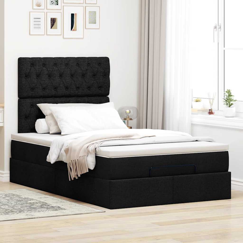 Ottoman-Bett mit Matratze Schwarz 120x190 cm Stoff