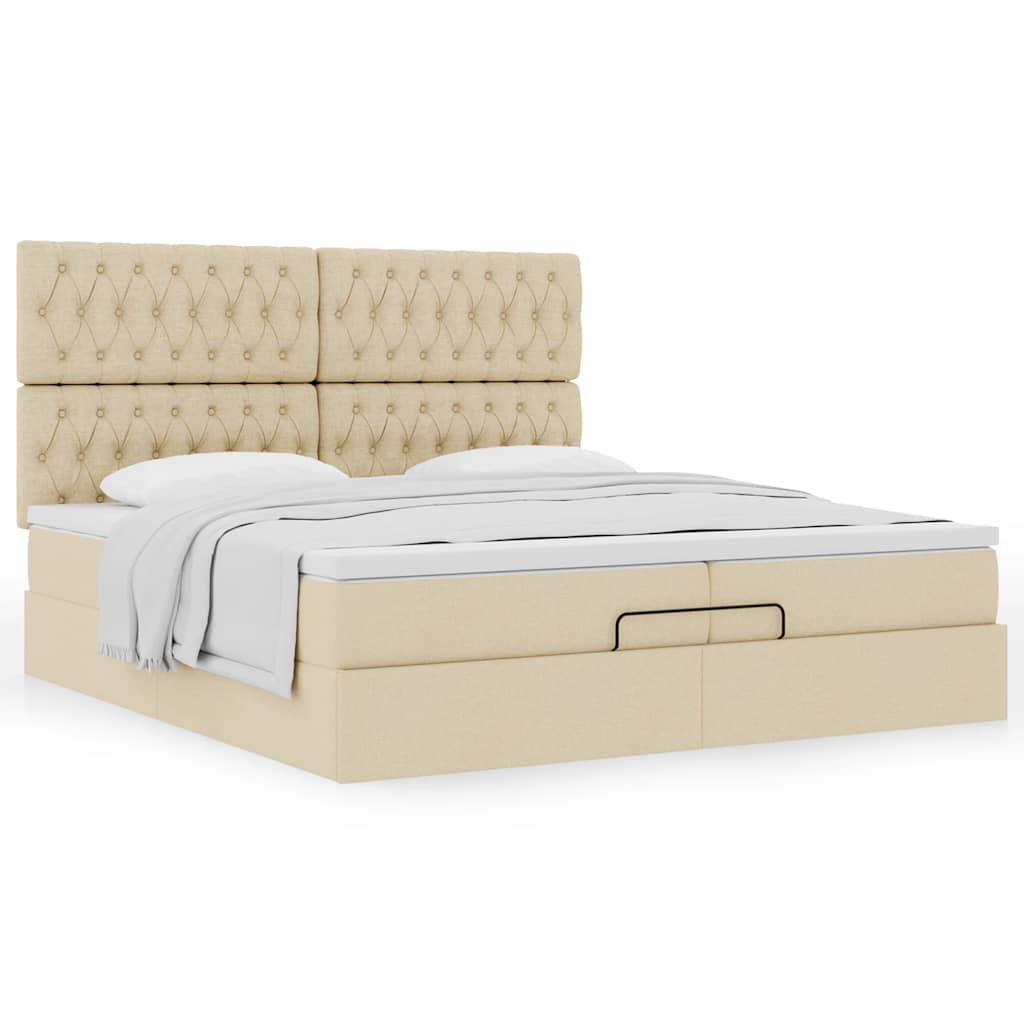 Ottoman-Bett mit Matratzen Creme 200x200 cm Stoff