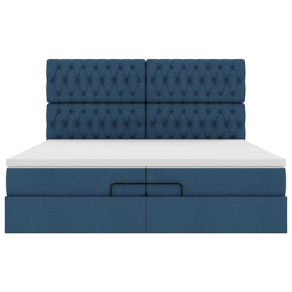 Ottoman-Bett mit Matratzen Blau 200x200 cm Stoff