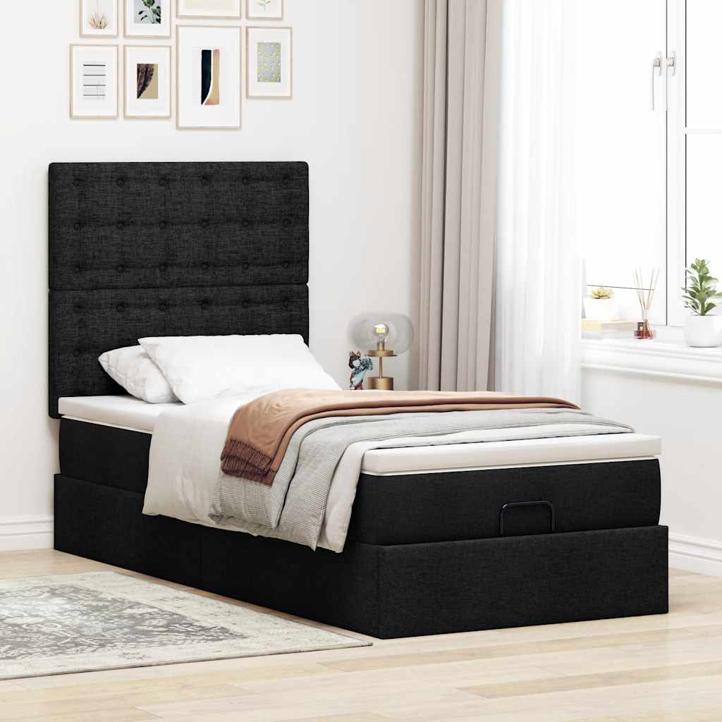 Ottoman-Bett mit Matratze Schwarz 90x190 cm Stoff