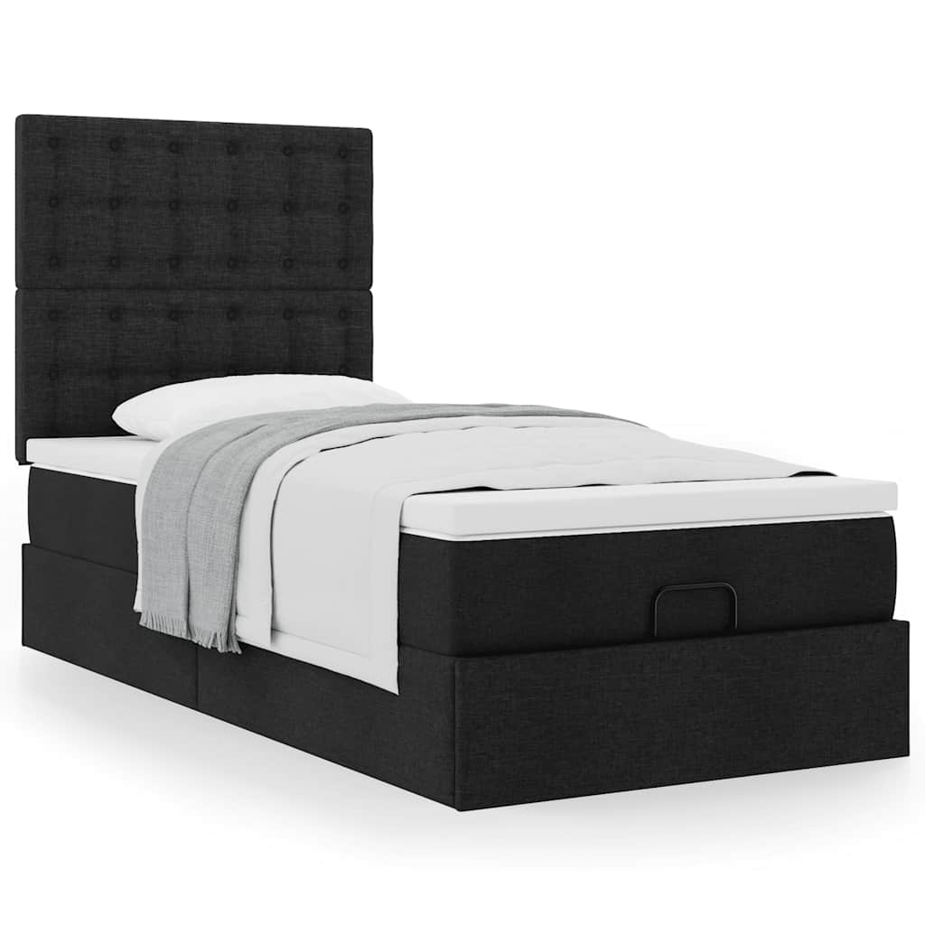 Ottoman-Bett mit Matratze Schwarz 90x190 cm Stoff