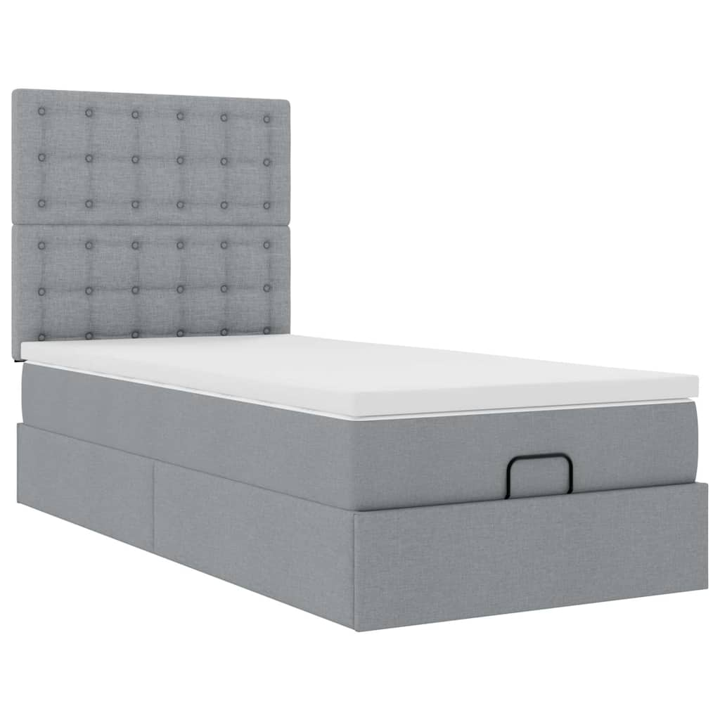 Ottoman-Bett mit Matratze Hellgrau 90x200 cm Stoff