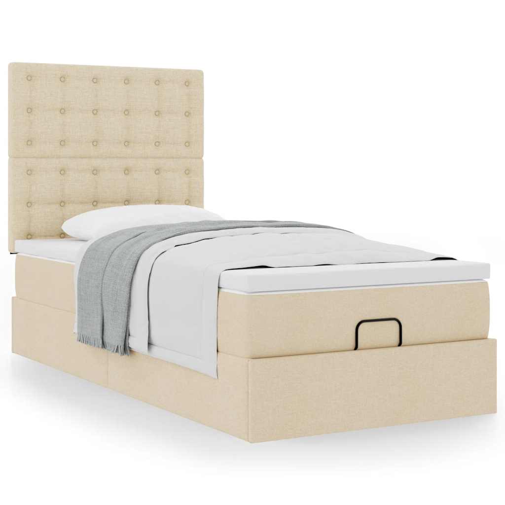 Ottoman-Bett mit Matratze Creme 90x200 cm Stoff