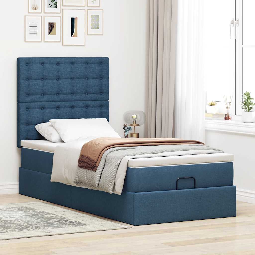 Ottoman-Bett mit Matratze Blau 90x200 cm Stoff