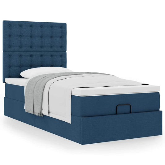 Ottoman-Bett mit Matratze Blau 90x200 cm Stoff