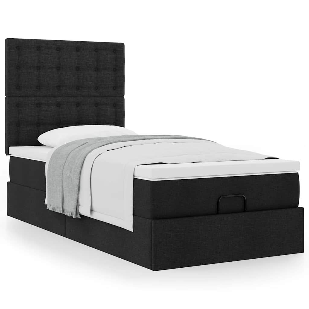 Ottoman-Bett mit Matratze Schwarz 100x200 cm Stoff