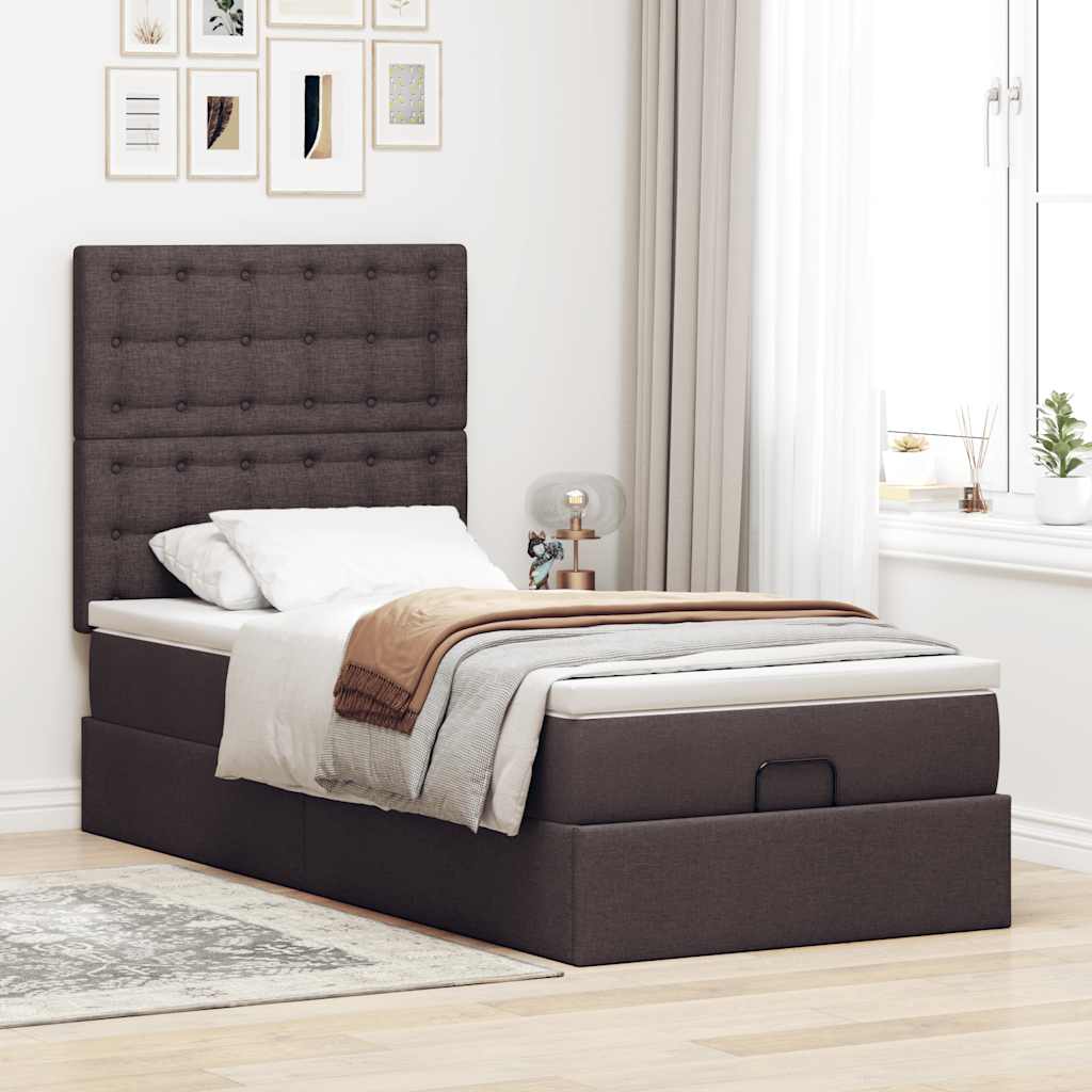 Ottoman-Bett mit Matratze Dunkelbraun 100x200 cm Stoff