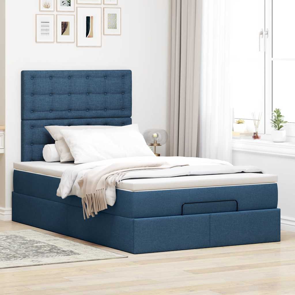 Ottoman-Bett mit Matratze Blau 120x190 cm Stoff