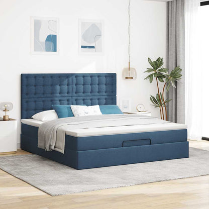 Ottoman-Bett mit Matratze Blau 160x200 cm Stoff