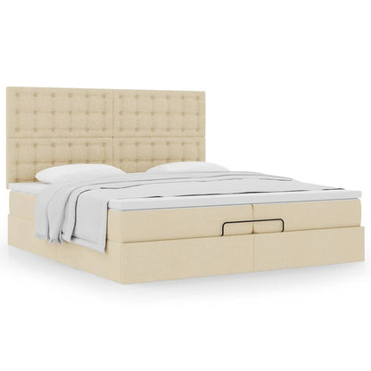 Ottoman-Bett mit Matratzen Creme 200x200 cm Stoff