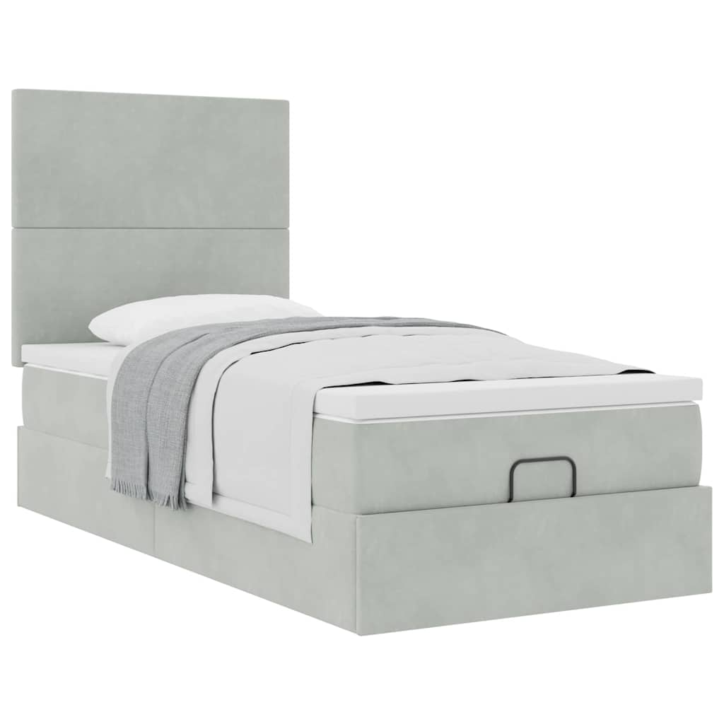 Ottoman-Bett mit Matratzen Hellgrau 80x200 cm Samt