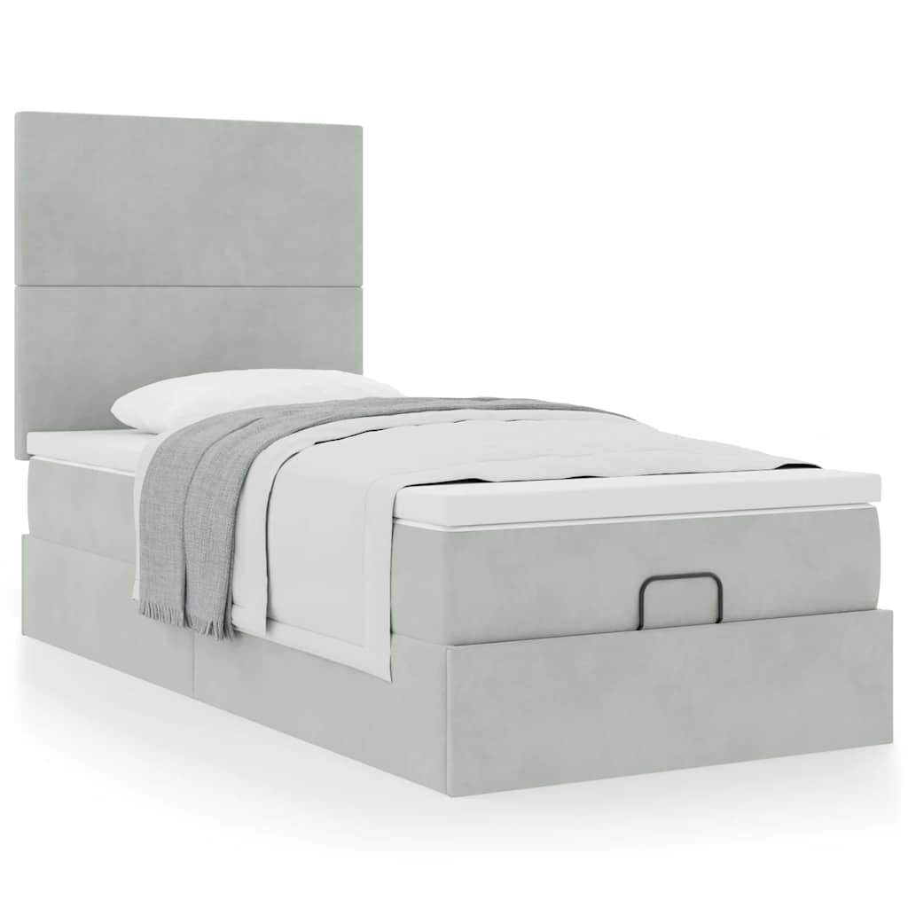 Ottoman-Bett mit Matratzen Hellgrau 80x200 cm Samt