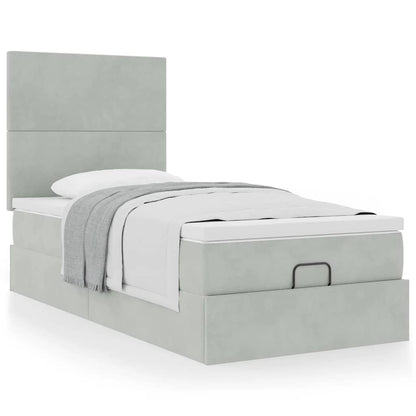 Ottoman-Bett mit Matratzen Hellgrau 80x200 cm Samt