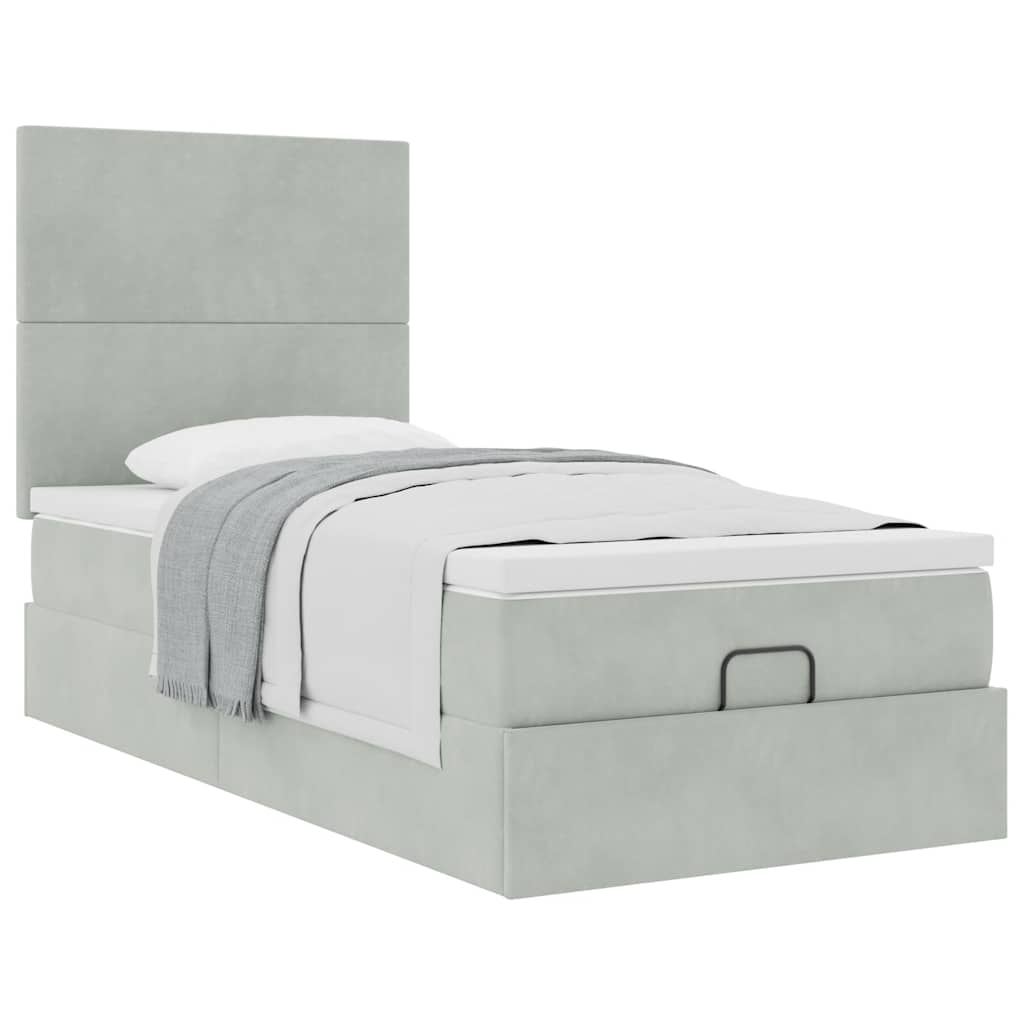 Ottoman-Bett mit Matratzen Hellgrau 90x200 cm Samt