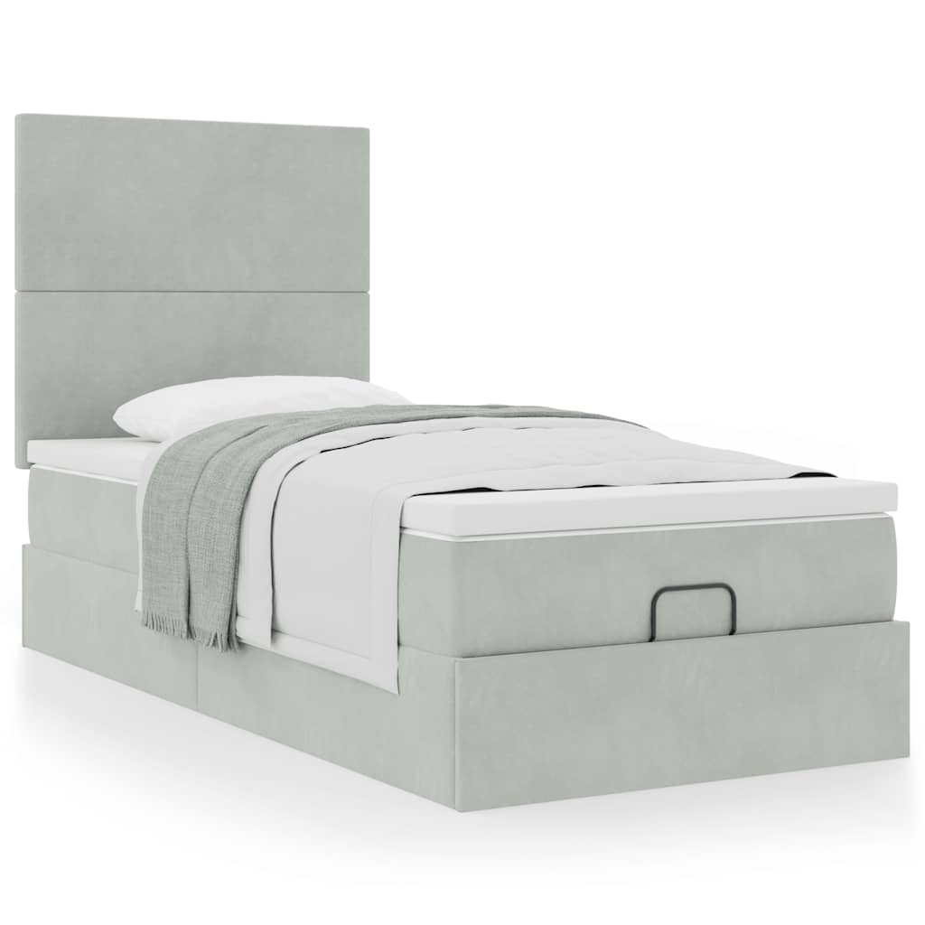 Ottoman-Bett mit Matratzen Hellgrau 90x200 cm Samt