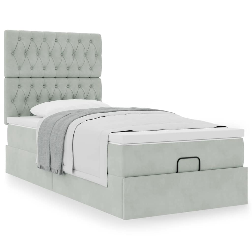 Ottoman-Bett mit Matratzen Hellgrau 80x200 cm Samt