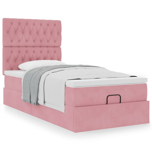 Ottoman-Bett mit Matratzen Rosa 90x190 cm Samt