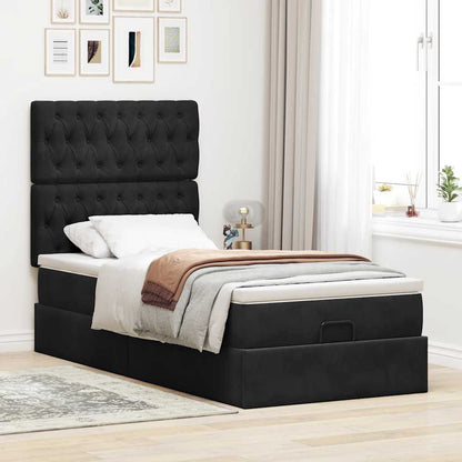 Ottoman-Bett mit Matratzen Schwarz 90x200 cm Samt