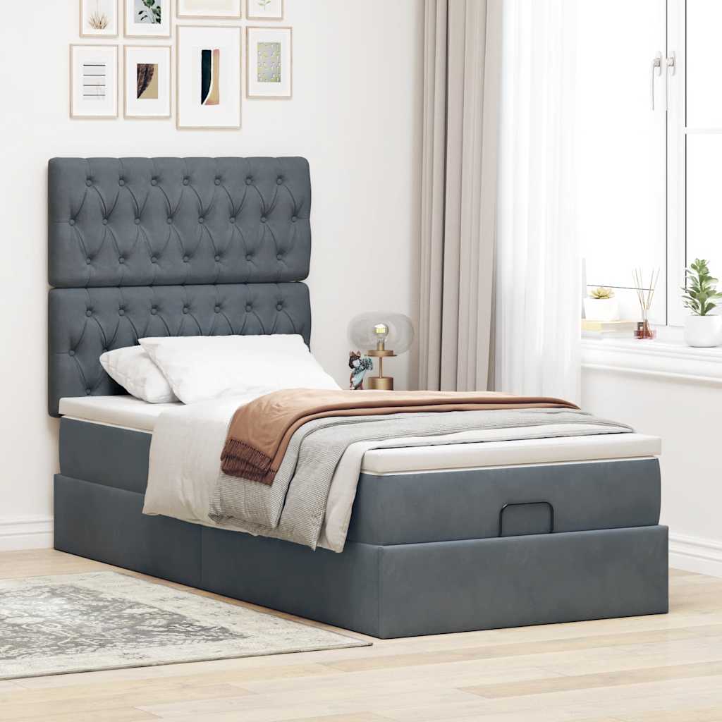 Ottoman-Bett mit Matratzen Dunkelgrau 100x200 cm Samt