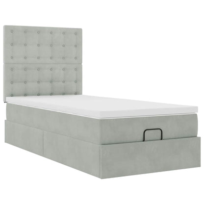 Ottoman-Bett mit Matratzen Hellgrau 80x200 cm Samt