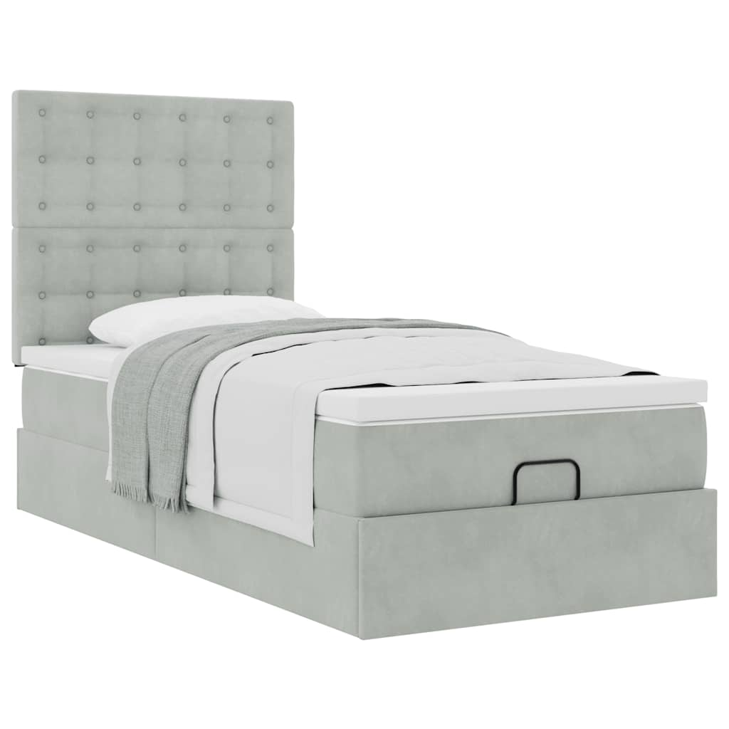 Ottoman-Bett mit Matratzen Hellgrau 90x190 cm Samt