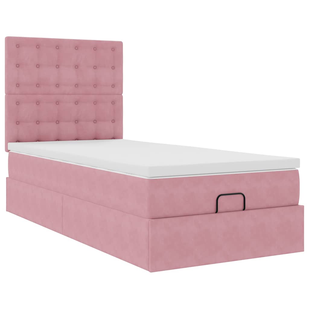 Ottoman-Bett mit Matratzen Rosa 90x190 cm Samt