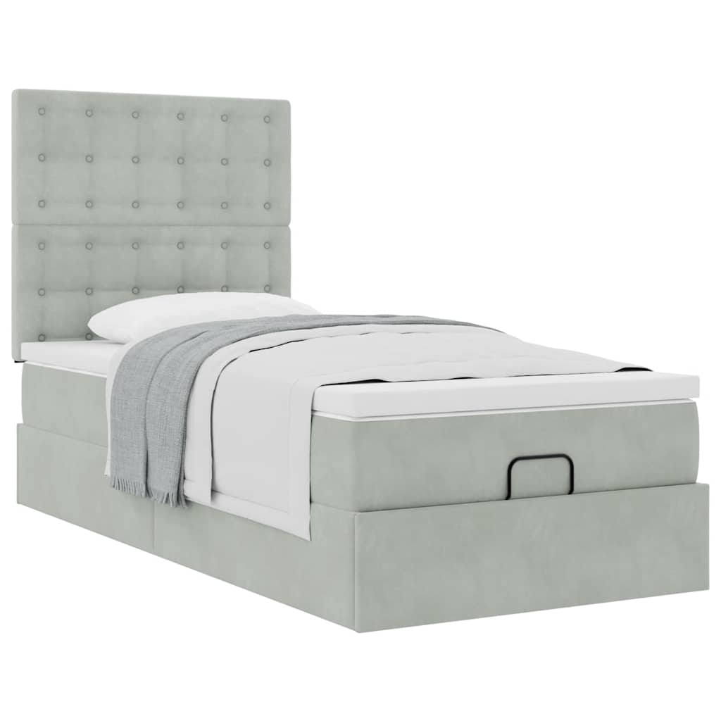 Ottoman-Bett mit Matratzen Hellgrau 90x200 cm Samt