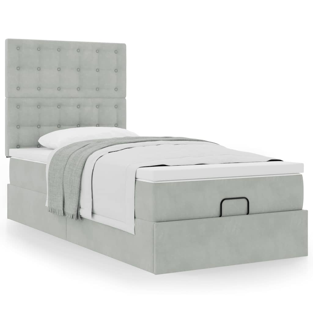 Ottoman-Bett mit Matratzen Hellgrau 90x200 cm Samt