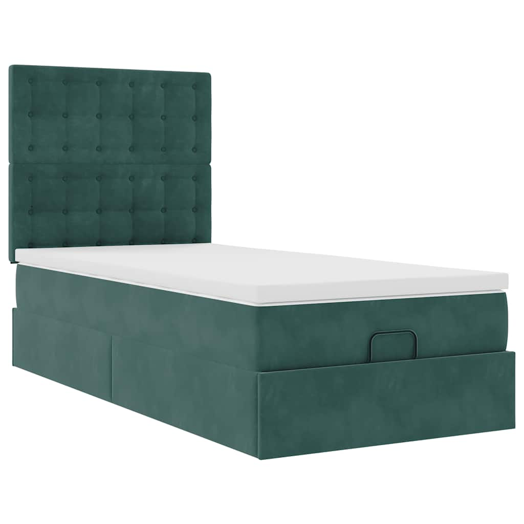 Ottoman-Bett mit Matratzen Dunkelgrün 100x200 cm Samt