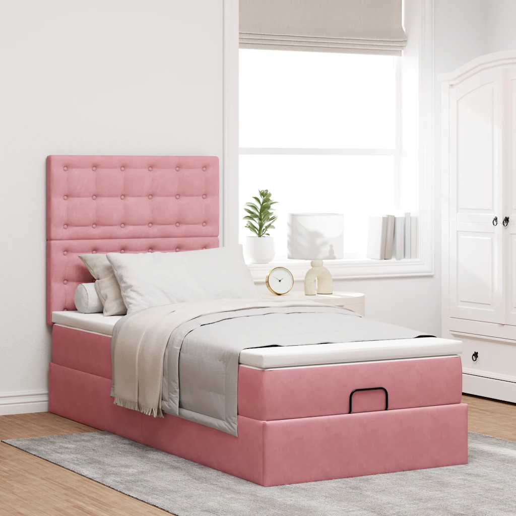 Ottoman-Bett mit Matratzen Rosa 100x200 cm Samt