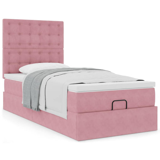 Ottoman-Bett mit Matratzen Rosa 100x200 cm Samt