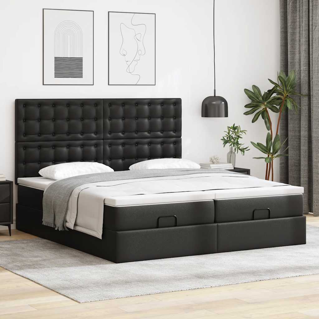 Ottoman-Bett mit Matratzen Schwarz 200x200 cm Kunstleder