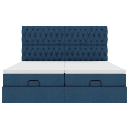 Ottoman-Bett mit Matratzen Blau 200x200 cm Stoff