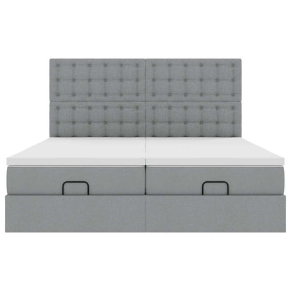 Ottoman-Bett mit Matratzen Hellgrau 200x200 cm Stoff