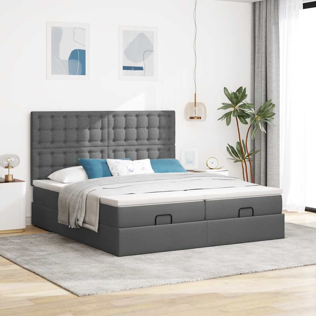 Ottoman-Bett mit Matratzen Dunkelgrau 200x200 cm Stoff