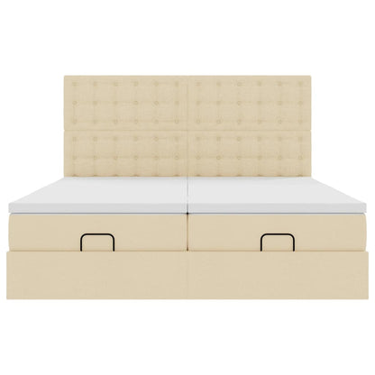 Ottoman-Bett mit Matratzen Creme 200x200 cm Stoff