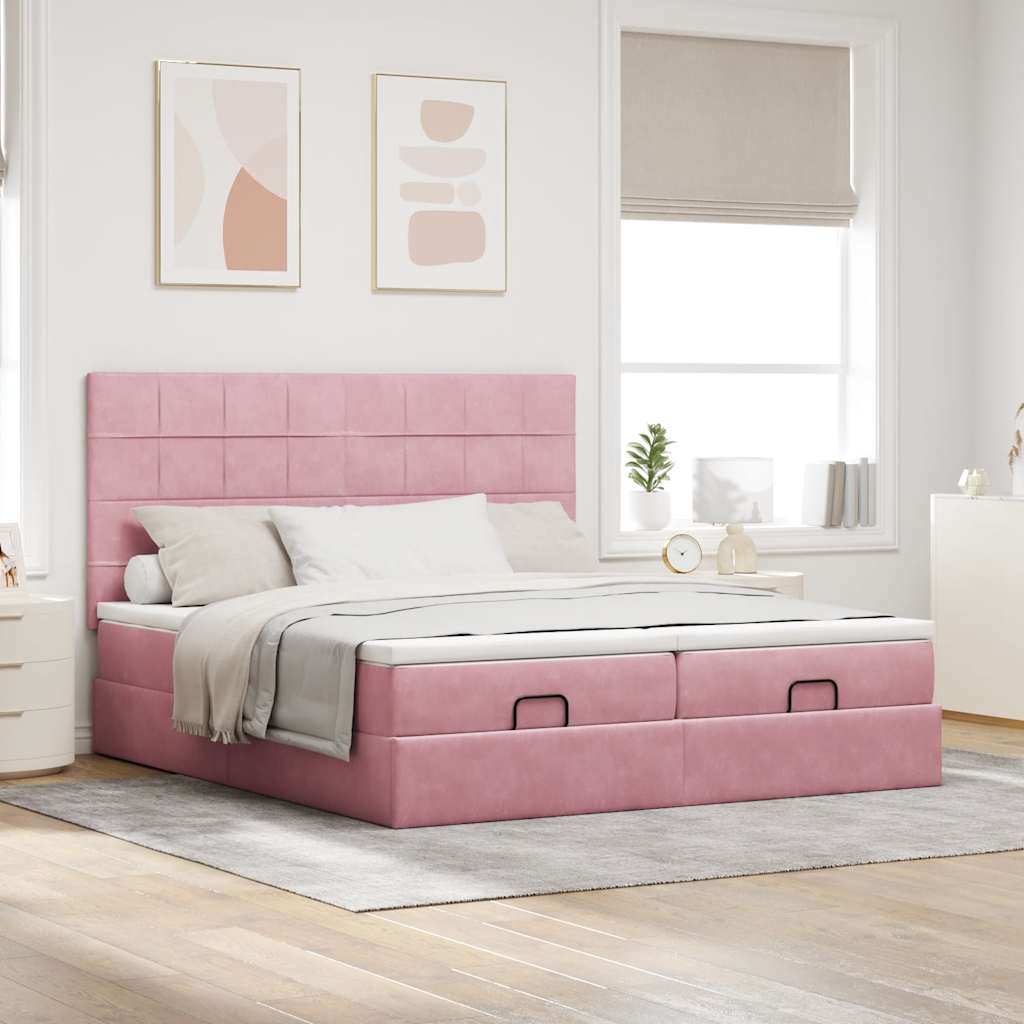 Ottoman-Bett mit Matratzen Rosa 160x200 cm Samt