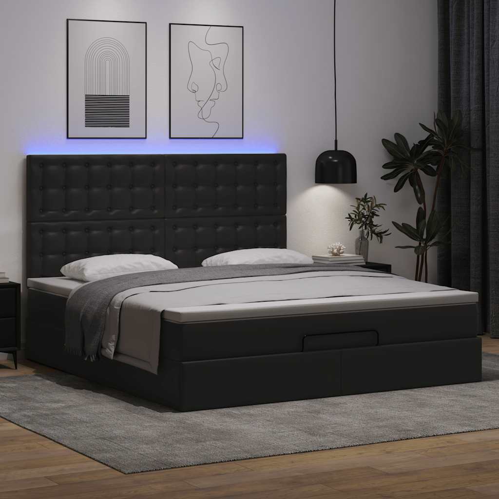 Ottoman-Bett mit Matratze Schwarz 160x200 cm Kunstleder