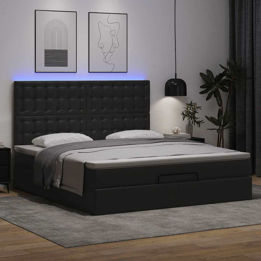 Ottoman-Bett mit Matratze Schwarz 160x200 cm Kunstleder