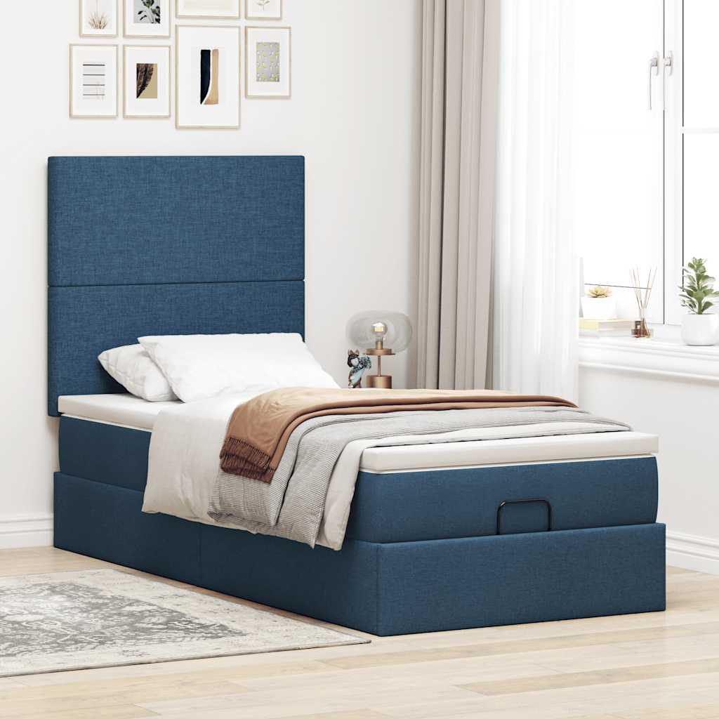 Ottoman-Bett mit Matratze Blau 90x190 cm Stoff