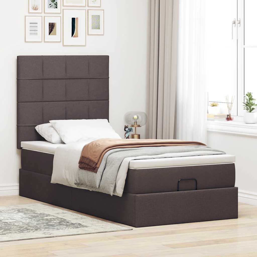 Ottoman-Bett mit Matratze Dunkelbraun 100x200 cm Stoff