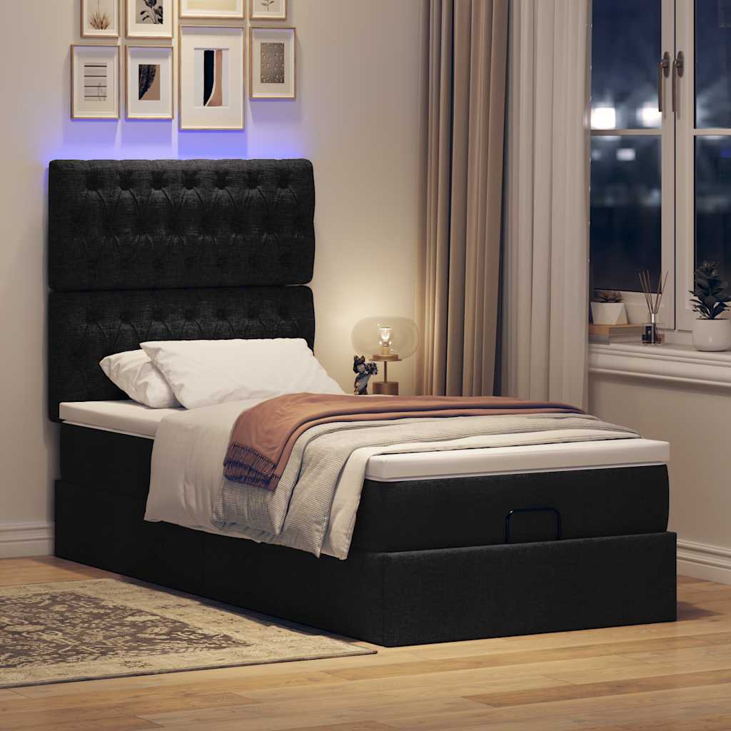 Ottoman-Bett mit Matratze Schwarz 90x190 cm Stoff