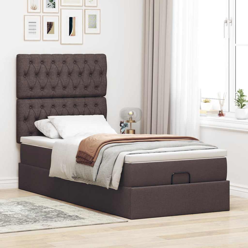 Ottoman-Bett mit Matratze Dunkelbraun 90x200 cm Stoff