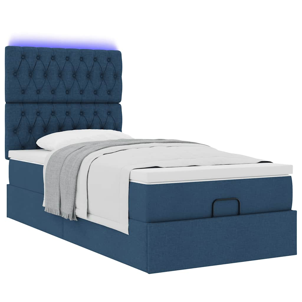 Ottoman-Bett mit Matratze Blau 100x200 cm Stoff