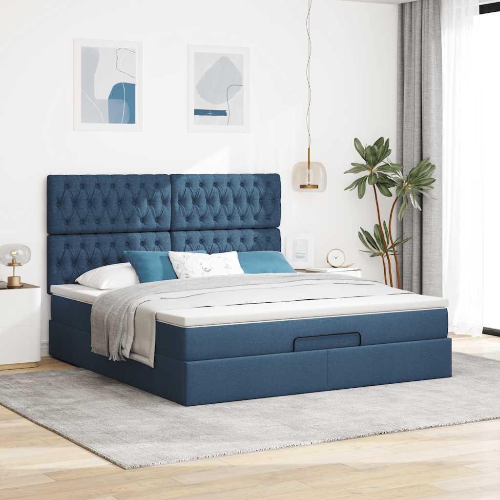 Ottoman-Bett mit Matratze Blau 160x200 cm Stoff