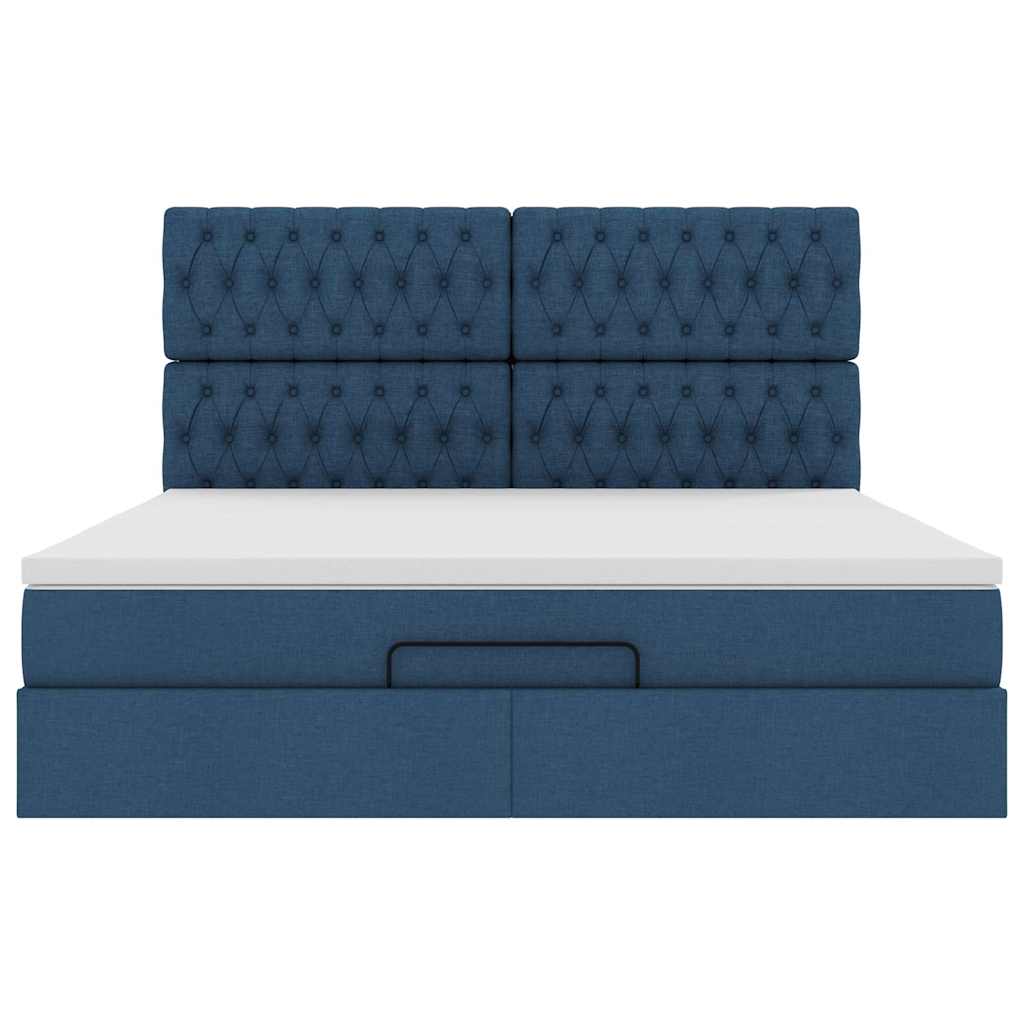 Ottoman-Bett mit Matratze Blau 160x200 cm Stoff