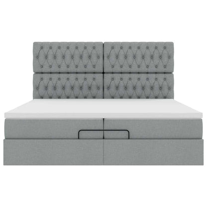 Ottoman-Bett mit Matratzen Hellgrau 200x200 cm Stoff