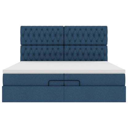 Ottoman-Bett mit Matratzen Blau 200x200 cm Stoff