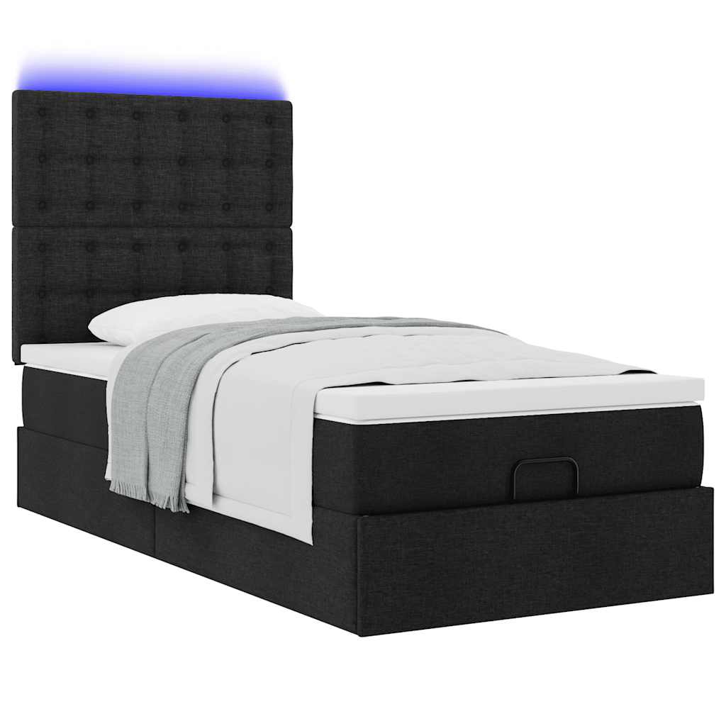 Ottoman-Bett mit Matratze Schwarz 80x200 cm Stoff